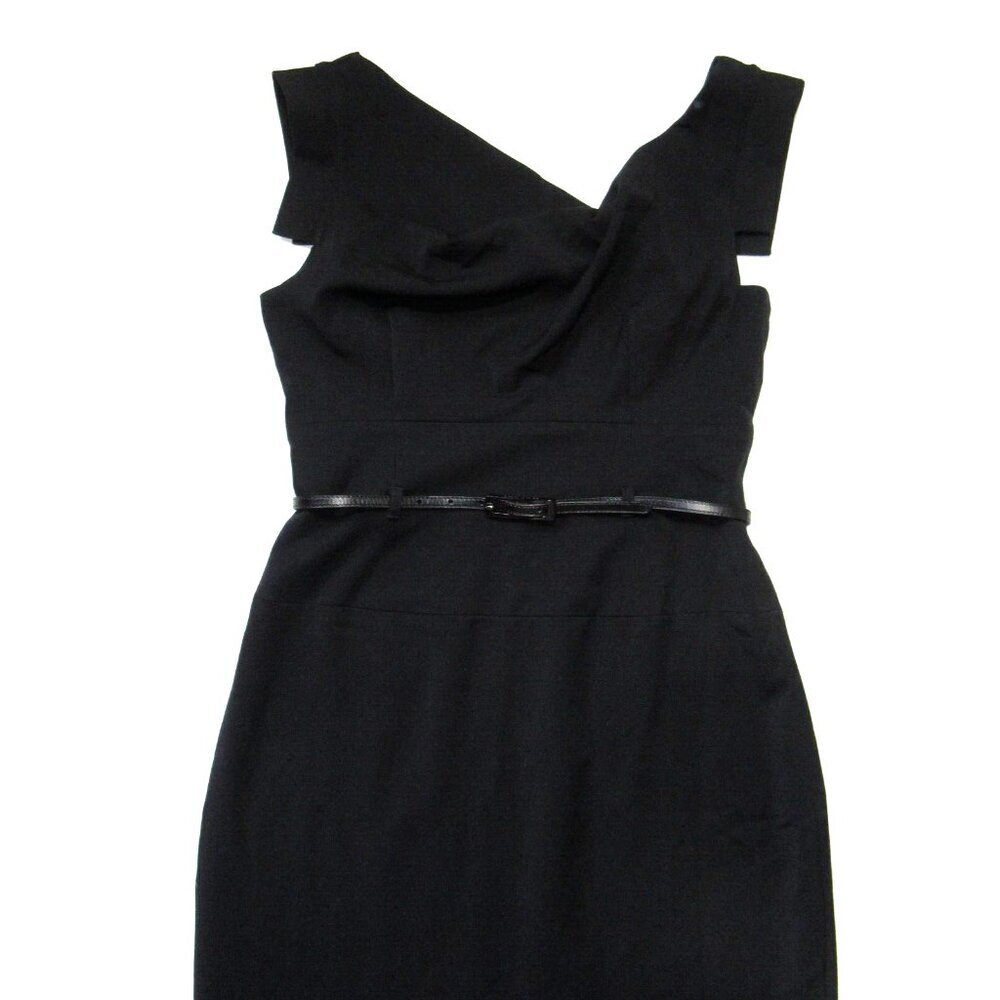 NWT Black Halo Jackie in Black Stretch Gabardine Belted Sheath Dress 8 $375 - Picture 6 of 11